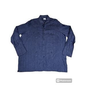 Mazzarelli Men’s Shirt Guayabera Button Down Made in Italy 100% Linen Blue